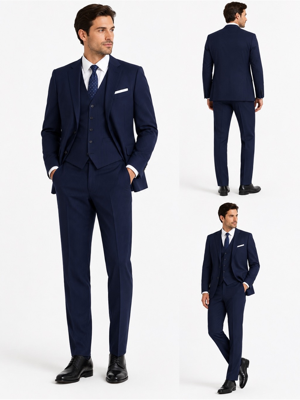 Haggar Navy Pinstripe 3-Piece Suit | Jacket 40S | Vest 40R | Pants 32x30